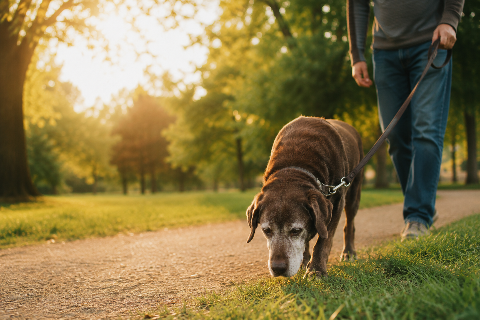 Perro mayor paseando tranquilamente por un parque Perro-mayor-paseando-tranquilamente-por-un-parque
